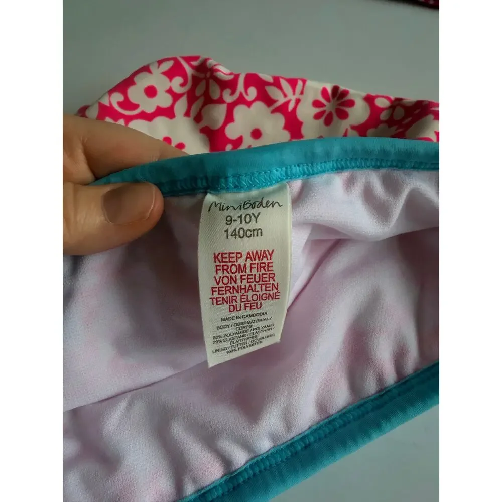 Mini Boden Girls Pink Floral Bikini Swimsuit Set 9/10
